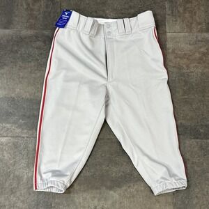 Mizuno Adult Large Short Pant Baseball Pants Softball Knickers Grey Red Piped